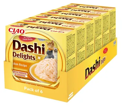 Imagen del producto de INABA Dashi Delights, alimento húmedo para gatos, 100% carne de pollo, sin cereales, 70g (paquete de 6)
