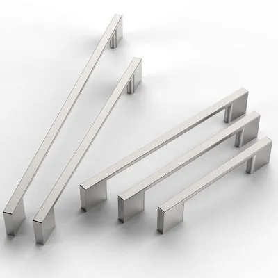 Produktbild von Ibenzoa® 10er-Set Möbel- & Schubladengriffe aus massiver Zinklegierung, gebürstetes Satin‑Nickel, 96 mm Lochabstand (127×8 mm), inkl. 20 Montageschrauben