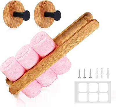 Produktbild von Bambus-Handtuchhalter mit 2 Haken für Bad, Küche, Wohnzimmer
