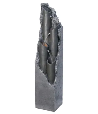 Produktbild von Dehner Gartenbrunnen Tubi, Outdoor-Brunnen mit warmweißer LED-Beleuchtung, solarfähig, ca. 27.5 x 131 x 27.5 cm, Polyresin, grau