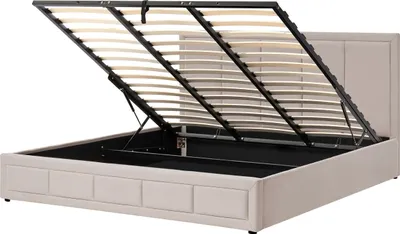 Produktbild von BELIANI Bett Beige Stoff Gesteppt mit Lattenrost 180 x 200 cm Hochklappbar Bettkasten Stauraum Hohes Kopfteil Modern Schlafzimmer Polsterbett