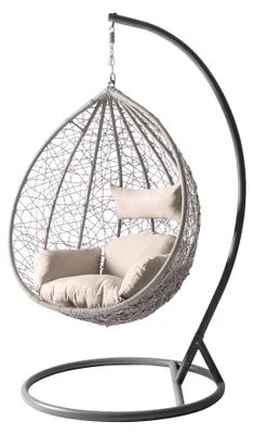Produktbild von MIRJAN24 Hängesessel Savona 1142N, Stilvoll Gartenmöbel, Gartensessel mit Stahlskelett, Hängekorb, Kokon (Farbe: Grau, Kissen: Beige)