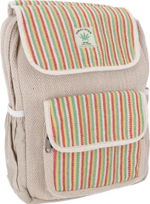 Produktbild von Ethno Hanf Rucksack - Streifen Bunt, Uni - Erwachsene, Creme-weiß, Hanf,Baumwolle, 35*26*20 cm, Ausgefallene Stofftasche