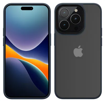 Produktbild von kwmobile Hülle kompatibel mit iPhone 15 Pro Hülle - Transparente Hartschale - Stoßfeste Handyhülle aus Weichem TPU Silikon - Dunkelblau Matt
