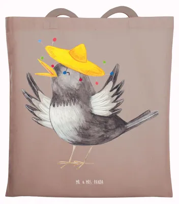 Produktbild von Mr. & Mrs. Panda Einkaufstüte Rabe Sombrero - Braun Pastell - Geschenk, Motivation, Tote Bag, Vögel, Vogel, Lustige Sprüche, Jutebeutel, Spruch Positiv, Tasche, Shopping