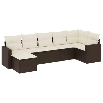 Produktbild von vidaXL 7-tlg. Garten-Sofagarnitur mit Kissen Braun Poly Rattan