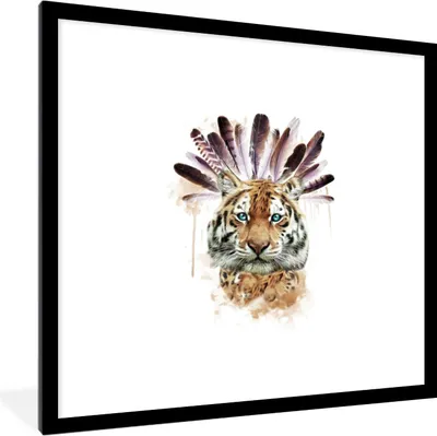 Produktbild von MuchoWow® MuchoWow® Gerahmtes Poster Tiger - Weiß - Kopf 40x40 cm - Poster mit zchwarzem Bilderrahmen - Poster - Plakat im Rahmen