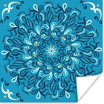 Produktbild von MuchoWow® Poster Mandala - Blau - Muster 50x50 cm - Wohnzimmerdekoration