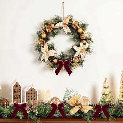 24 Stück bordeauxrote kleine Samt-Weihnachtsbänder, Hauptbild