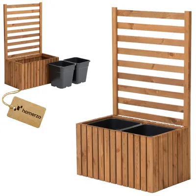 Produktbild von Pflanzkübel mit Rankgitter Spalier mit Pflanzkasten Blumenkasten aus Holz Hochbeet mit 2x18L Pflanzeneinsatz (vertikal-braun, 67x36x35 H112)