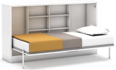 Produktbild von Schrankbett 90x190 cm Weiß mit integriertem Regal, Lattenrost inklusive