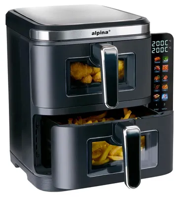 Doppel-Airfryer XXL 11L, 2 Körbe, 60–200 °C, Timer, Schwarz