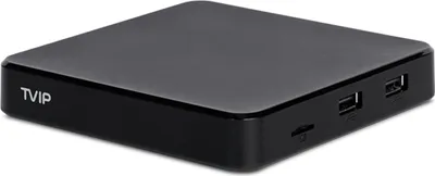 A black TVIP S-Box v.605 SE 4K UHD Linux IP-Receiver is shown on a white background.