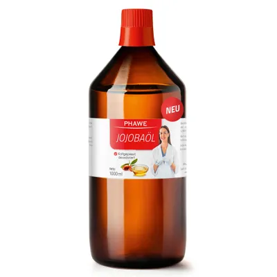 Produktbild von PHAWE Jojobaöl - 1000ml / 1 l, Kaltgepresstes Jojoba-Öl, vegan, desodoriert