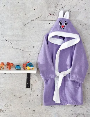 Produktbild von Sns Kinderbademantel mit Kapuze Hasenmotiv Lila Weiß Größe 128