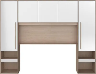 Produktbild von Schrank um das Bett mit Box und - Mit LED-Beleuchtung - 265 cm breit - Glanz weiß und natürlich - VELONA