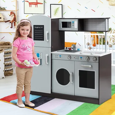 Produktbild von GOPLUS Kinderküche Set, Holzspielküche mit Spüle Wasserhahn, Spielzeugküche mit Klickgeräuschen, Kühlschränke