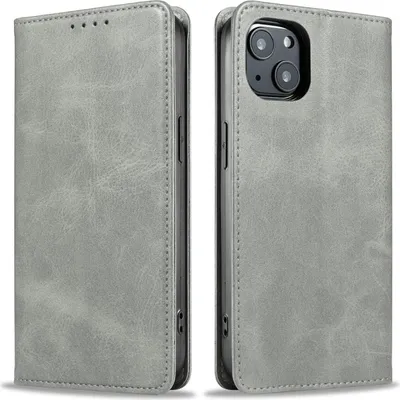 Produktbild von Handyhülle für Apple iPhone 15 Kunstleder Flip Cover Hülle Handytasche Case Kartenfach Farbe: Grau