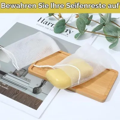 Produktbild von 40 Seifensäckchen aus Nylon mit Kordelzug, weiße Peeling-Seifenbeutel aus Netzgewebe für feste Seife und Duschgel