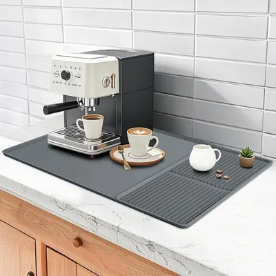 Image de Égouttoir en silicone gris pour cuisine, 61 x 40,5 cm, lavable au lave-vaisselle
