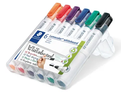 Produktbild von STAEDTLER Lumocolor 351 Whiteboard-Marker mit Rundspitze Box mit 6  Farben, Sortierung 1