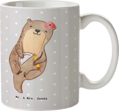 Produktbild von Mr. & Mrs. Panda Tasse Bauzeichnerin Herz - Grau Pastell - Geschenk, kaffeebecher bedruckt, Keramikbecher, Teetasse, Pott