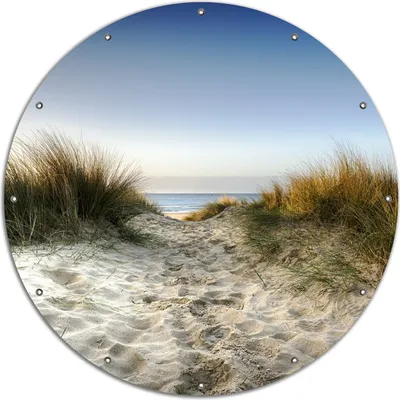 Produktbild von Wallario rundes Outdoor-Poster für Garten oder Balkon, Motiv Weg durch die Dünen zum Strand am Meer, 120 cm Durchmesser