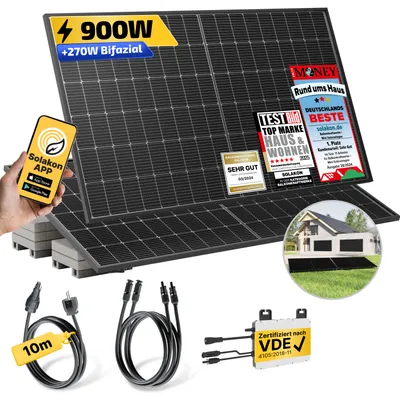 Produktbild von Balkonkraftwerk 900W/800W Solaranlage mit Garten Halterung Steckerfertig Komplettset Photovoltaik Anlage 800W, Kabellänge: 10m, Solakon - onLite