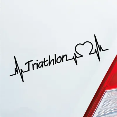 Produktbild von Auto Aufkleber Triathlon Herzschlag Ausdauersport Mehrkampf Sport Liebe 19x5 cm Schwarz Glanz Sticker Heckscheibenaufkleber