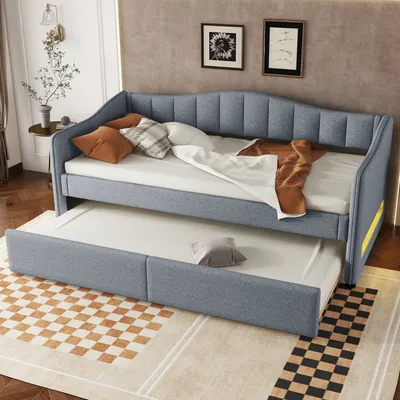 Image de OKWISH Lit Gigogne 90x200 cm - Lit Tiroir - Sans Matelas - Gris