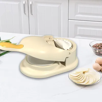 Produktbild von Dumpling Maker 2-in-1-Knödelformdruck,Teigtaschen-Hautmacher,Teigtaschenformen, Knödelmacher,Knödelhautform Manuelle Teigpresse,Hautverpackungen,Knödel Skin Maker Knödel Formen (Beige)