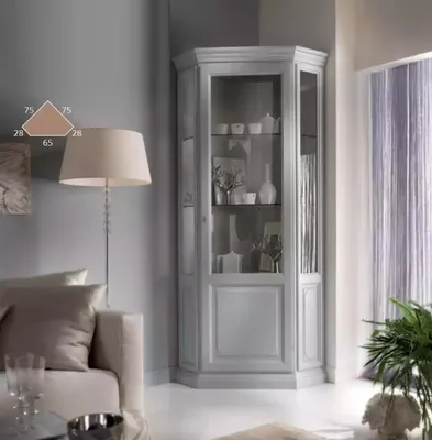Produktbild von Eck Vitrine Schrank Weiß Vitrinen Wohnzimmer Klassischer Design Regal