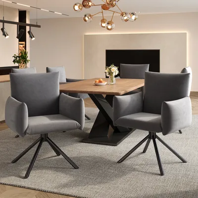 Produktbild von Flieks Esszimmerstühle (6 St.), 360° drehbarer Loungesessel, Polsterstuhl aus Samt, Essstuhl mit 4 Metallbeinen, atmungsaktives Material, grau