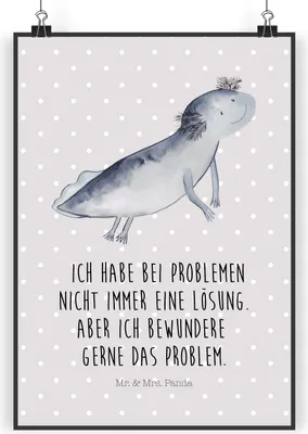 Produktbild von Mr. & Mrs. Panda Bild Axolotl Schwimmen DIN A3 - Grau Pastell - Geschenk, Motivation, Kunstdruck, poster, drucke, Lurch, Schwanzlurch, Optimistisch, Wandbild, Probleme