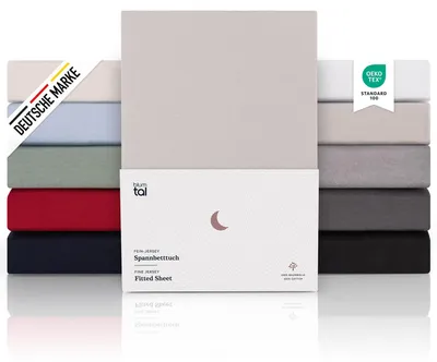 Produktbild von Blumtal Premium Spannbettlaken 140x200cm 2er Set Jersey -  es Spannbettlaken für Matratzen bis 25 - Moonlight Grey
