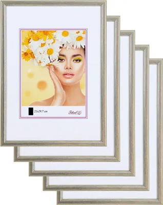 Produktbild von 3er 5er Set Holz Bilderrahmen Foto Rahmen Holzrahmen Wanddeko Collage Poster S236 - Farbe: 5er Pack Silber | Format: 10x15