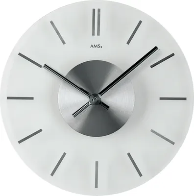 Produktbild von AMS 9318 Wanduhr Quarz analog silbern rund aus Glas mit Aluminium