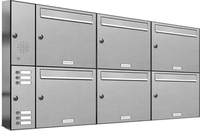 Produktbild von 6er V2A Edelstahl Briefkastenanlage für Aufputz - Wandmontage Klingel