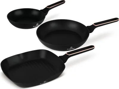 Immagine prodotto di Set di padelle antiaderenti Berlinger Haus (3 pezzi) - Alluminio forgiato, TitanPro, Induzione, Manico ergonomico, Nero/Rosa, Collezione Black Rose
