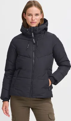 Produktbild von OXMO OXJuchena Damen Steppjacke Winterjacke Jacke mit Kapuze Reißverschlusstaschen regulierbarem Elastikband Rippbündchen Label-Details Regular fit