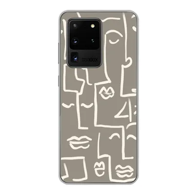 Produktbild von MuchoWow® Handyhülle Schutzhülle Hülle für Samsung Galaxy S20 Ultra Gesicht - Kopf - Strichzeichnung Silikon Softcase Handy Hülle - Karteninhaber