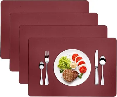 Produktbild von 4-teiliges Set wasserdichter Leder-Tischsets 45×30 cm, rutschfest, abwaschbar, rot