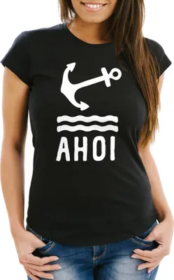 Produktbild von Damen T-Shirt Anker Ahoi Slim Fit Neverless® schwarz M