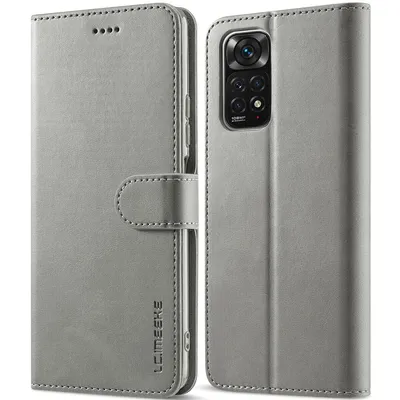 Obrázek produktu pro Pouzdro pro Xiaomi Redmi Note 11 Pro 5G/4G, kožené flipové pouzdro s magnetickým uzávěrem a stojánkem, ochranné pouzdro Šedá