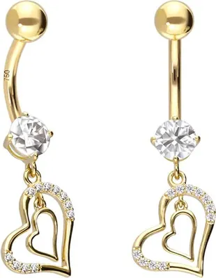 Produktbild von Bauchnabelpiercing 18 Karat Gold Bananabell MOISSANIT + 2 HERZEN