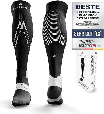 Produktbild von BLACKROX Kompressionsstrümpfe Sport Astropreform Kompressionssocken Vergleichssieger Sportkompressionsstrumpf Laufstrümpfe Fussball, Schwarz, Gr. S-M