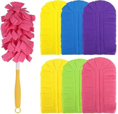 Productafbeelding van Ibenzoa® Herbruikbare stofverwijderingsset – ergonomische handgreep van 33 cm met 6 wasbare polarfleece-reservehoezen (18,5 x 12 cm) voor stofzuigers, 360° reiniging