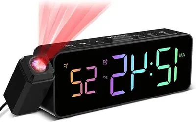 Produktbild von Projektionswecker mit Temperaturanzeige – Digitale Uhr – Weckerfunktion – 180° schwenkbare Projektion – Reichweite: 175 cm – Schwarz