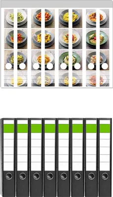 Produktbild von Wallario 8 Stück schmale Ordner inkl. Klebeetiketten mit Motive Italienische Pasta -  Set mit Rückenschildern / Ordnerrücken Stickern