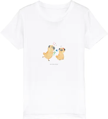 Produktbild von Mr. & Mrs. Panda Teenager T-Shirt Mops Verliebt 12-14 Jahre (152/164) - Weiß - Geschenk, Liebe, Öko Kinder, Bio, Hund, Sprüche, Kindershirt, Jungen, Kleinkinder, Knuffig